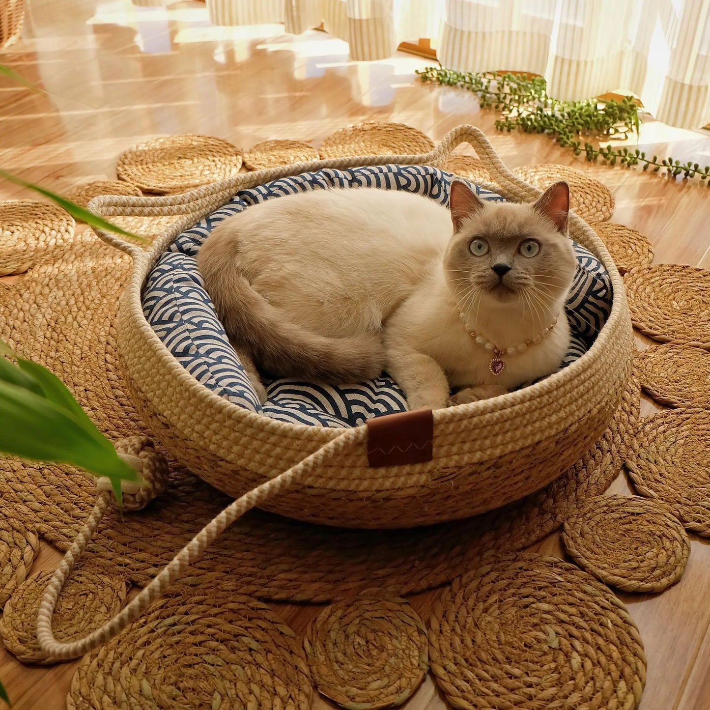 WovenHaven: The Cozy Rattan Pet Bed