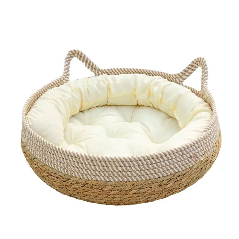 WovenHaven: The Cozy Rattan Pet Bed