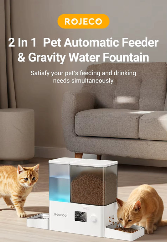 Automatic 2-in-1 Pet Gravity Drinking Fountain& Food Feeder